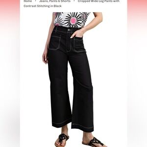 NWT Cropped Wide Leg Pants with Contrast Stitching in Black
